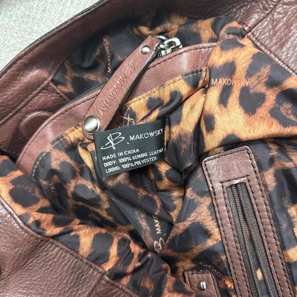 Vintage brown leather Makowski shoulder bag with Y2K chunky silver hardware - Picture 4 of 7